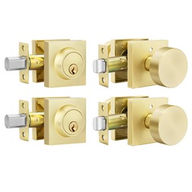 goldenwarm Gold Door Knobs with Deadbolt, Zinc Alloy Brushed Gold Exterior Door Knobs Lock Set with Deadbolt, Heavy Duty Door Locks for Front Door - Modern & Stylish(2 Pack)