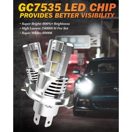 CENMOLL H4 LED Headlight Bulb, 120W 24000LM 6000K White 600% Brightness H4 9003 LED Headlight Bulb Canbus Error Free All-in-One Wireless Design Xenon Halogen Replacement Conversion Kit, Pack of 2