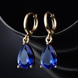 MASOP Sapphire Blue Zirconia CZ Leverback Teardrop Dangle Earrings for Women