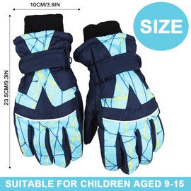 Fadcaer Kids Winter Gloves, Children's Ski Gloves Windproof Waterproof Winter Snow Gloves Kids Sledding Gloves Snowboard Gloves for Girls Boys (Blue)