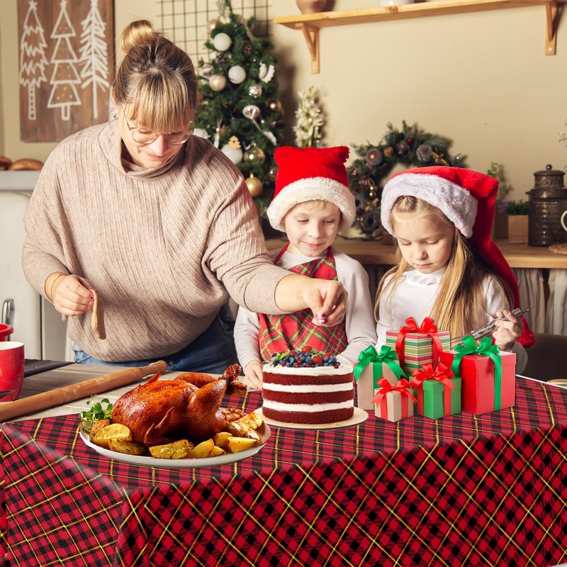 OGMOGKW Buffalo Plaid Plastic Tablecloth,2Pcs Red and Green Plaid Tablecloth,