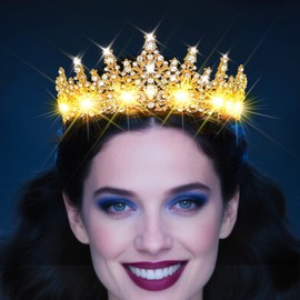 Urieo Light up Queen Crown LED Rhinestone Tiaras with Comb Glowing Prom Bridal Hair Accessories for Women