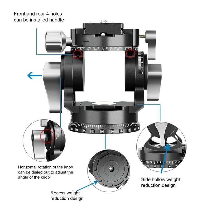 Video Tripod Head Aluminium Alloy Adjustable Portable Damping Stable Fluid
