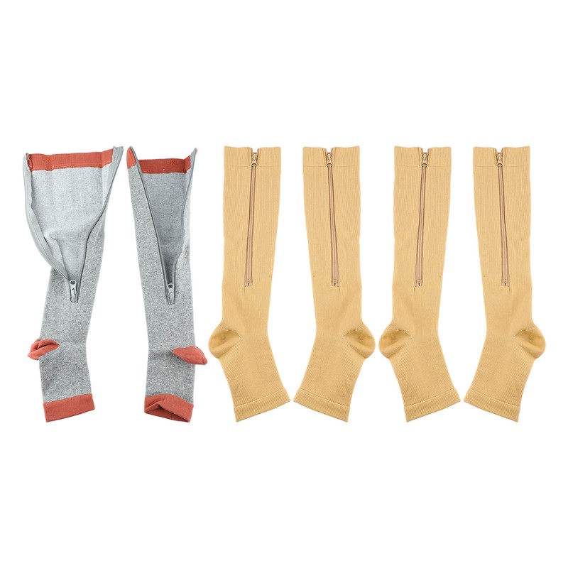 3Pairs Zipper Compression Socks Breathable Open Toe Over The Calf