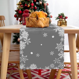 Table Runner, Christmas, Winter Table Runner, Modern, in Grey, Snowflake Table Runner, Tablecloth for Party, Holiday, Decoration