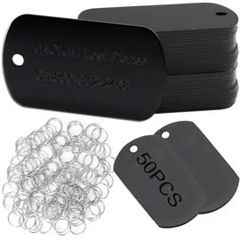 LOSYHU Aluminum Engraving Blank Tags Set 50 Pcs Black Rectangle Aluminum Tag with Hanging Hole Double-Sided Stamping Engraving Tags Rectangle Blank Tag for DIY Decorative Crafts