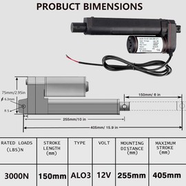URANT 6" Stroke Linear Actuator Heavy 3000N (660Lbs) Speed 5mm/s Waterproof Sports Actuator 12V Actuator with Polarity Reverse Switch,Mount Bracket,for Automotive,DIY Chicken Coop Door (150mm)