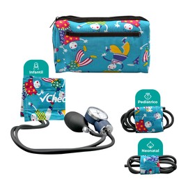 Hergom Set Pediátrico de Baumanómetro 3 Brazaletes, Incluye estuche para traslado, Diseño con estampado, Calidad, Caratula de fácil lectura, Neonatal, Pediátrico e Infantil, Tensiómetro