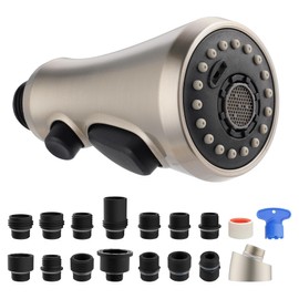 Hibbent Pull Down Spray Head for Kitchen Faucet, 3-Function Gold Kitchen Sink Spray Nozzle with 14 Adapters, Faucet Head Replacement Compatible with Moen, American Standard, Delta, Polished Brass