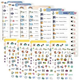 LIV&LOVE DIY Routine Chore Chart for Children, Kids, Toddlers, ADHD Organise Family to-do List, Montessori Visual Charts (6 White Charts (6X White) + 4 Sticker Sets)