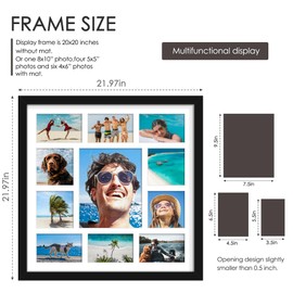 DUENPY 20x20 Collage Picture Frames Display One 8x10 Inch and Six 4x6 and Four 5x5 Photos Collage Wall Decor Wall Hanging or Tabletop Black