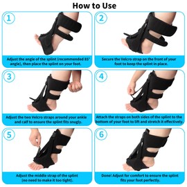 Plantar Fasciitis Night Splint, Adjustable Brace with 3 Straps for Plantar Fasciitis Relief, Alleviates Foot Drop, Achilles Tendonitis, Day & Night Use, Includes Massage Ball & 2 Arch Pads(Black)