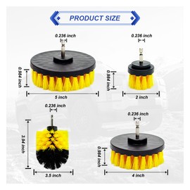 ZIMISI 4PCS Drill Brush Car Attachment Set, Mult-Purpose Detailing Cleaning Brush Kit, Vehicle Rotary Scrub Wash Brushes Fit Car Wheel, Mats, Tile, Grout, Carpet, Bathroom (Yellow)
