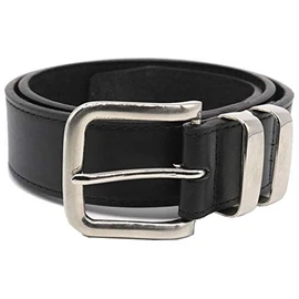 DUKE LONDON DOUBLE METAL LOOP FASHION BELT IN STITCHED BONDED LEATHER (KS126S) 3.5CM WIDE IN WAIST SIZE 42 TO 64, 6XL - 62-64inch, Black