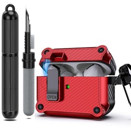 AirPod Pro Case Cover (2023/2022/2019) with Cleaner kit, Automatic Lock Shockproof Case Compatible with AirPods Pro 2nd Generation/1st Generation Case with Keychain for Women Men - Color: RD