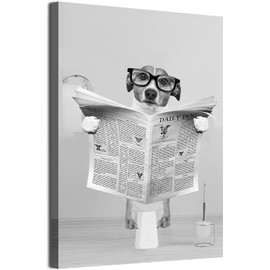 Highland Cow Canvas Pictures, Funny Black White Animal Highland Cow Art Pictures, Black and White Highland Cow Poster for Bedroom Living Room Modern Decoration, No Frame (Glasses Dog, 40 x 60 cm)