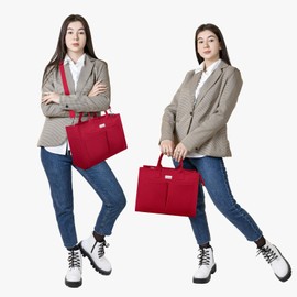 TOPDesign Heavy-Duty Canvas Tote Bag for Women, Adjustable Crossbody Handbag with 9 Pockets, for Work, Travel (Red)