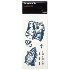 Thug Ink Temporary Tattoos – Volume I – 10-Piece Set | Teardrop, Praying Hands, Cross & More | Water-Transfer Fake Tattoos for Face & Body – Classic OG Thug Life Collection