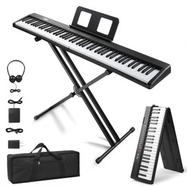 Ktaxon 88 Key Foldable Electronic Keyboard Piano Set, Semi-Weighted Electric Piano Digital Piano with Dual X Stand, Dual Bluetooth Mode, 1000 Rhythms, 1000 Tones and 50 Demos for Beginners Adults