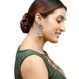 Bodha Traditional Indian Antique Silver Oxidised Chand Bali Jhumka Earring For Women (SJE_178)