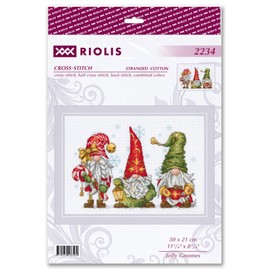 RIOLIS - Jolly Gnomes 2234 Holiday Cross Stitch Kit, 11.6 x 8 Inch, Cross Stitch Kits for Beginners and Intermediates, Counted Embroidery Kits for Adults, Counted Embroidery Kits