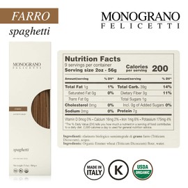 Monograno Felicetti Farro Spaghetti Pasta Italian Organic Non-GMO 17.6oz (500g) 4 Pack