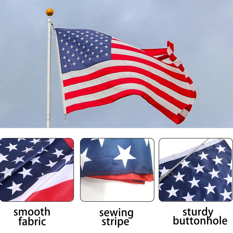 6.5ft Telescopic Flag Pole with 3x5 FT American US Flag
