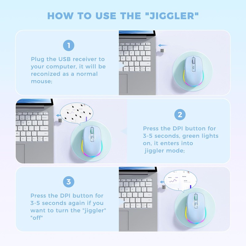 PEIOUS Wireless Mouse Jiggler - LED Wireless Mice with Build-in