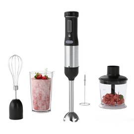 WHUTO Cordless Immersion Hand Blender, 5-in-1 Variable Speed blender handheld,Rechargeable with 2000mAh Battery, BPA-Free & Dishwasher-Safe Accessories:700ml Beaker,Chopper,Whisk & Milk Frother,Black