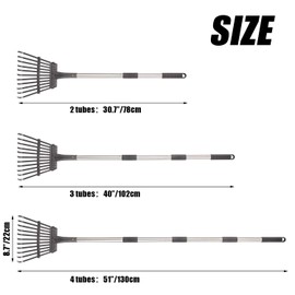 Yangbaga Metal Garden Leaf Rake，30.7”-50”Adjustable Lawn Rake 8.7" Wide Lightweight Steel Handle,Plastic Head, for Gardeners,Kids Leaf Rake,Camp Rake Garden Digging Gloves …