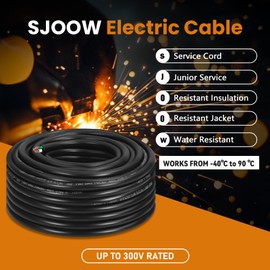 50FT 14/3 SJOOW 300V Wire, 14 AWG 3 Conductor 50FT Portable Power Cable 300V Copper Cord, 14 Gauge 3 Conductor 50 Foot Cable for Motor Leads, Portable Lights, Battery Chargers and Machinery