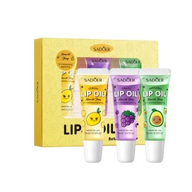Lip Oil Gift Set, 3 Flavours - Lemon, Grape, Avocado, 12ml Each, Moisturising and Nourishing