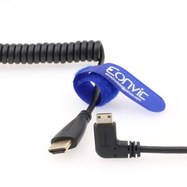 Eonvic Cable micro HDMI (ángulo izquierdo) a HDMI, cable en espiral de alta velocidad, soporta 1080P, 4K, UltraHD, 3D, Ethernet y canal de retorno de audio