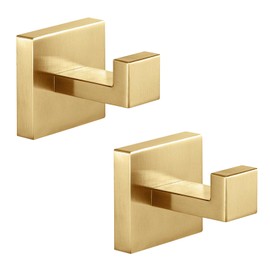 Fenas Towel Hooks Robe Hook Coat Hook Stainless Steel Heavy Duty Bathrooms Square Hooks Wall Mounted for Bathroom Kitchen Bedroom 2 Pack Brushed Gold