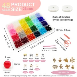 Dayify 1500 Pcs 8mm Glass Beads Bracelet Making Kit, 48 Colors Crystal Beads for Jewelry Making, Round Glass Beads with Charms for Bracelets and DIY Crafts (24 Solid Colors and 24 Mermaid Colors)