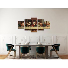 YOUHONG 5 Piece Leonardo Da Vinci Dining Room Decor Christian Decor Religious The Last Supper Painting Jesus Pictures for Wall Decor Ready to Hang (60''W x 32''H)
