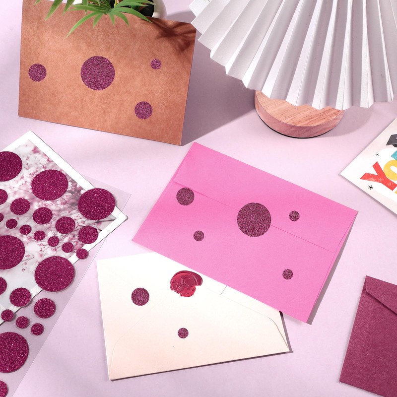 Outus 8 Sheet 632 Pieces Sparkle Rose Red Round Dot