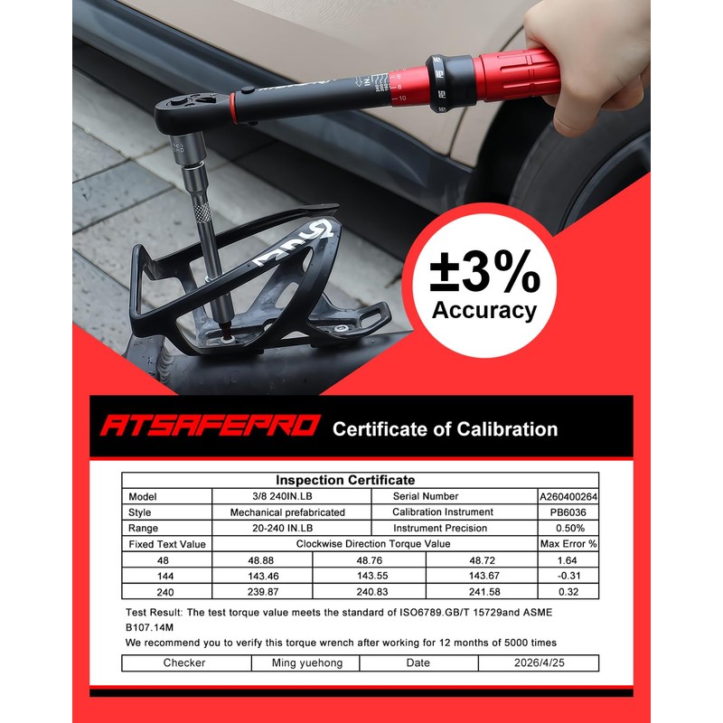ATsafepro 3/8" Drive Inch Pound Torque Wrench 20-240 IN.LB, +/-3%