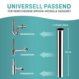 Engelbach® Universal Immersion Pipe for Siphon 200 mm Extension for Design Siphon, Tube Siphon, Cup Siphon 1 1/4 Inch x 32 mm