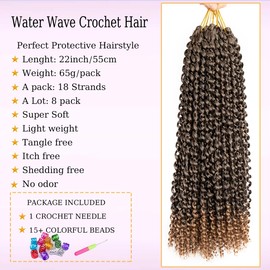 Passion Twist Hair Water Wave Crochet Hair for Black Women 22 Inch 8 Packs Passion Twist Crochet Hair Pre Looped Bohemian Braids for Black Women (T1B/27, Economic package)