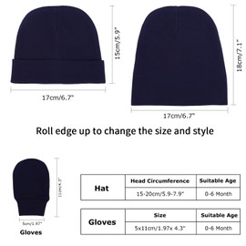 Newborn Baby Hats and Mittens Set Infant Beanie Cap Toddler Gloves Newborn Hospital Hats for Baby Boy Girl Kid 0-6 Months