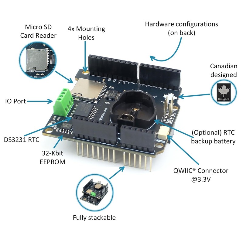 PTSolns RTC MicroSD Data Logging Shield for Uno (Arduino Compatible)