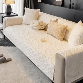 tianxinbaobei Geometric Jacquard Plush Sofa Cover,Non Slip Sectional Couch Cover,Warm Faux Fur Couch Cover(White,70x70CM/28 x28 Armrest or Backrest Cover)