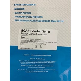 Konrad Nutrition BCAA 500g Pure Powder (2:1:1) Branch Chain Amino Acids BP/USP/FCC Grade