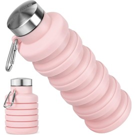 500 ml Botella de agua deportiva plegable,Botella de agua deportiva plegable,Botella de Viaje Ligera y Duradera para Fitness,Portátil a Prueba de Fugas Botellas de Agua Deportivas. (Rosa)