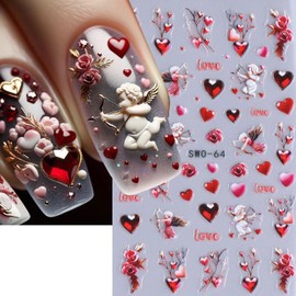 BSBTBZ Valentine's Day Nail Stickers Red Rose Love Heart Tree Lips Geometric Line Letter Pattern Design Valentine Nail Art Sticker DIY Adhesive Slider Decals Manicure Decoration Hearts Nail Supplies 2Sheets