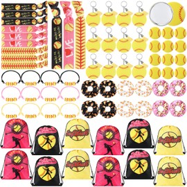 Knitgrip 72 Pcs Softball Party Favor Softball Team Gifts Bulk Softball Accessories Softball Goodie Bags Include Mirrors, Drawstring Bags, Tassel Keychains, Hairbands, Bracelets, Bands