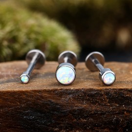 Melighting 16g Helix Earrings Made of G23 Titanium 8 mm Lip Piercings Opal Internally Threaded Labret Cartilage Helix Tragus Conch Piercings with Flat Back Tragus Earrings 2 mm 3 mm 4 mm, Titanium,