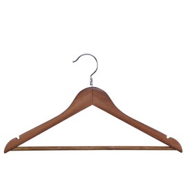 Proman Products KSA9029 15" Kascade Wooden Hangers 50 Pack for Women and Kids Clothing, Unique Ring Design, Space Saving Pants Clothes Hanger with Pants Bar and Shoulder Notches, Walnut