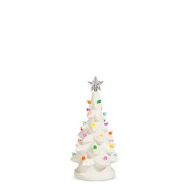 Raz Imports Lighted White Vintage Christmas Tree, 7.25-inch Height, Holiday Season Decoration